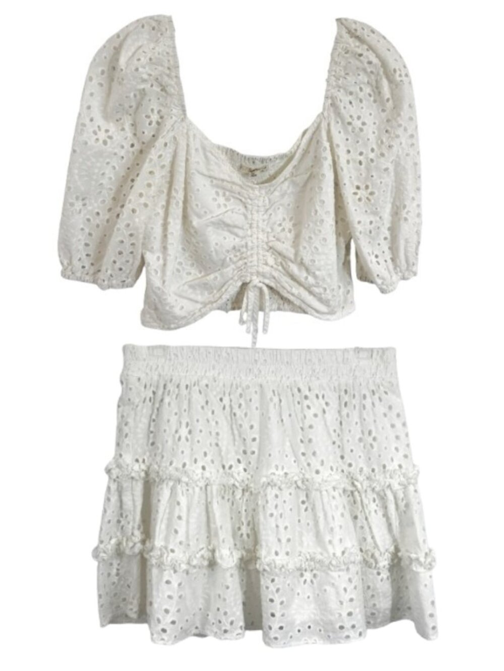 Chelsea & Violet White Eyelet Cropped Top + Ruffle Eyelet Skirt Summer Set M